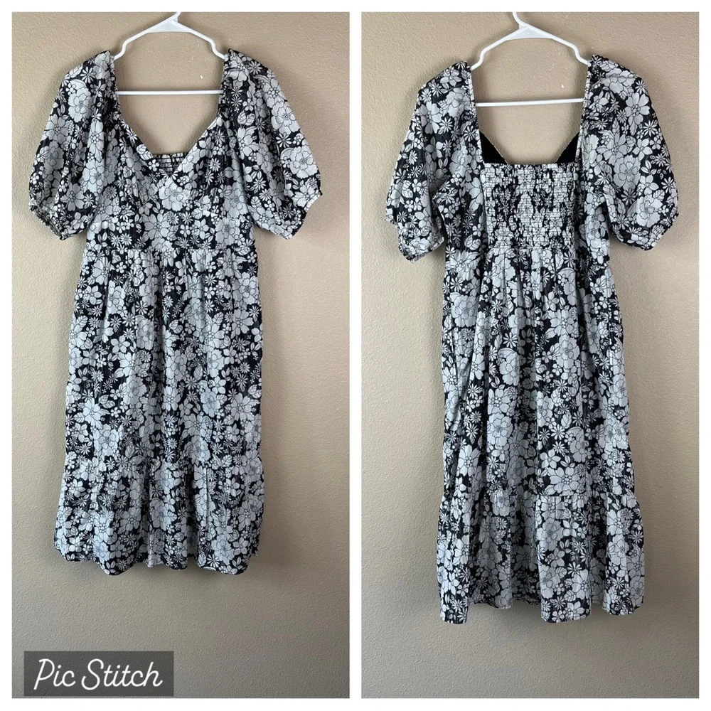 Gap Puff Sleeve Metallic Floral Midi Dress - Picture 4 of 12